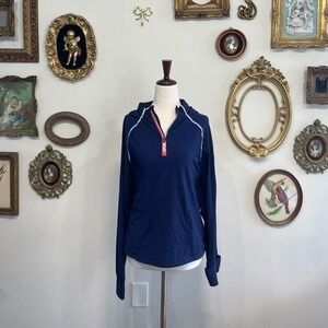 G/FORE Men's Navy Blue Quarter Zip Hooded Windbreaker Jacket Size L